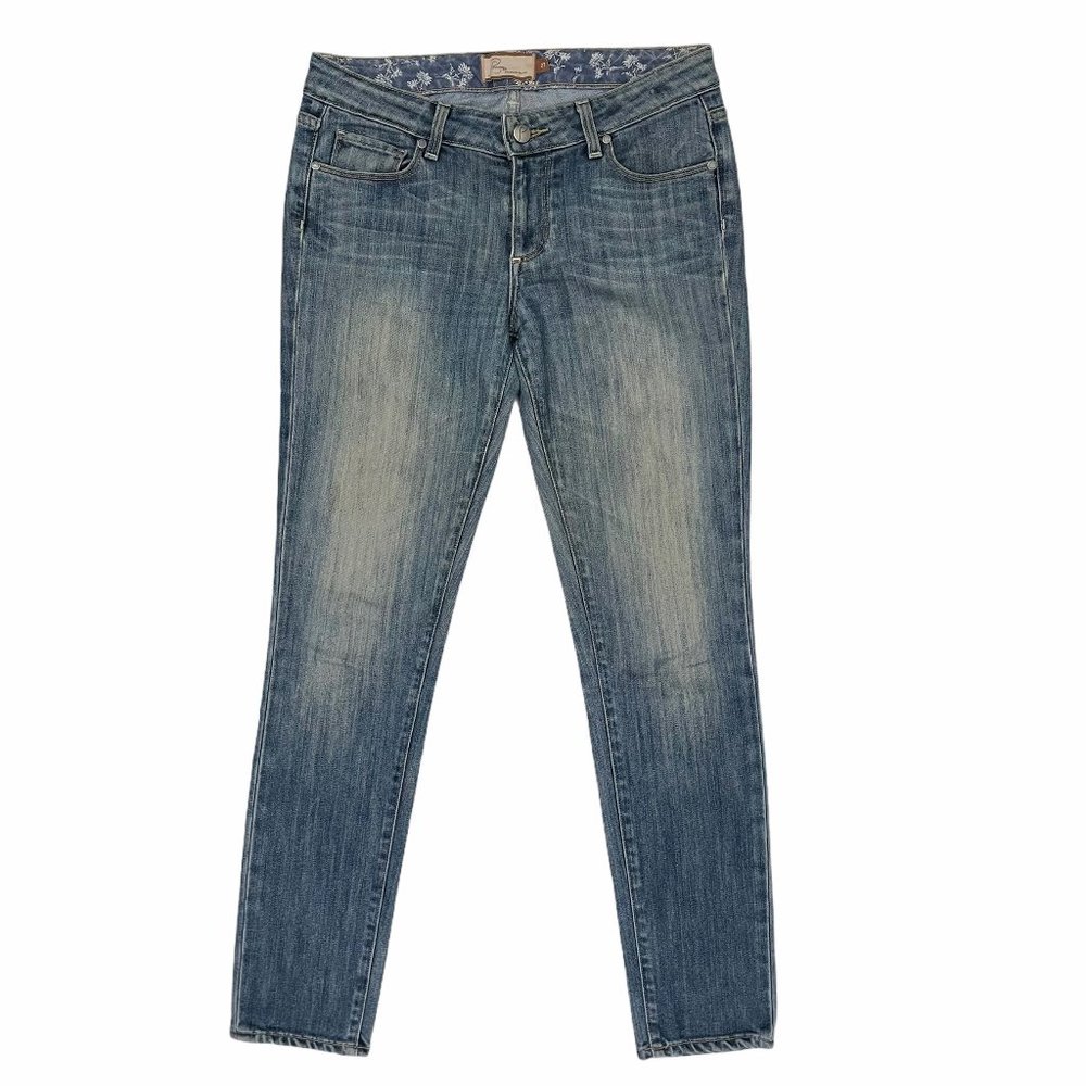 Paige Women’s Skyline Ankle Peg Skinny Blue Topaz Embroidered Jeans Size 27 x 28